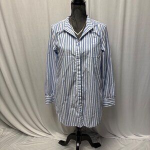 Lands End Blue White Stripe Tunic Shirt Womens 6-8 Cotton Coastal Nautical